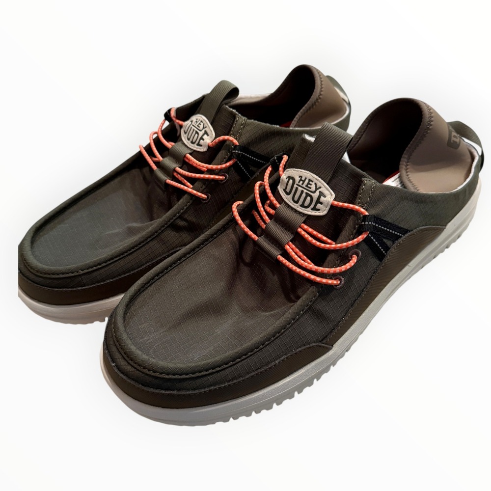 HEYDUDE Bradley Blipper Nylon Shoes Men Size 14 Olive Green NWOB Slip On Bungee